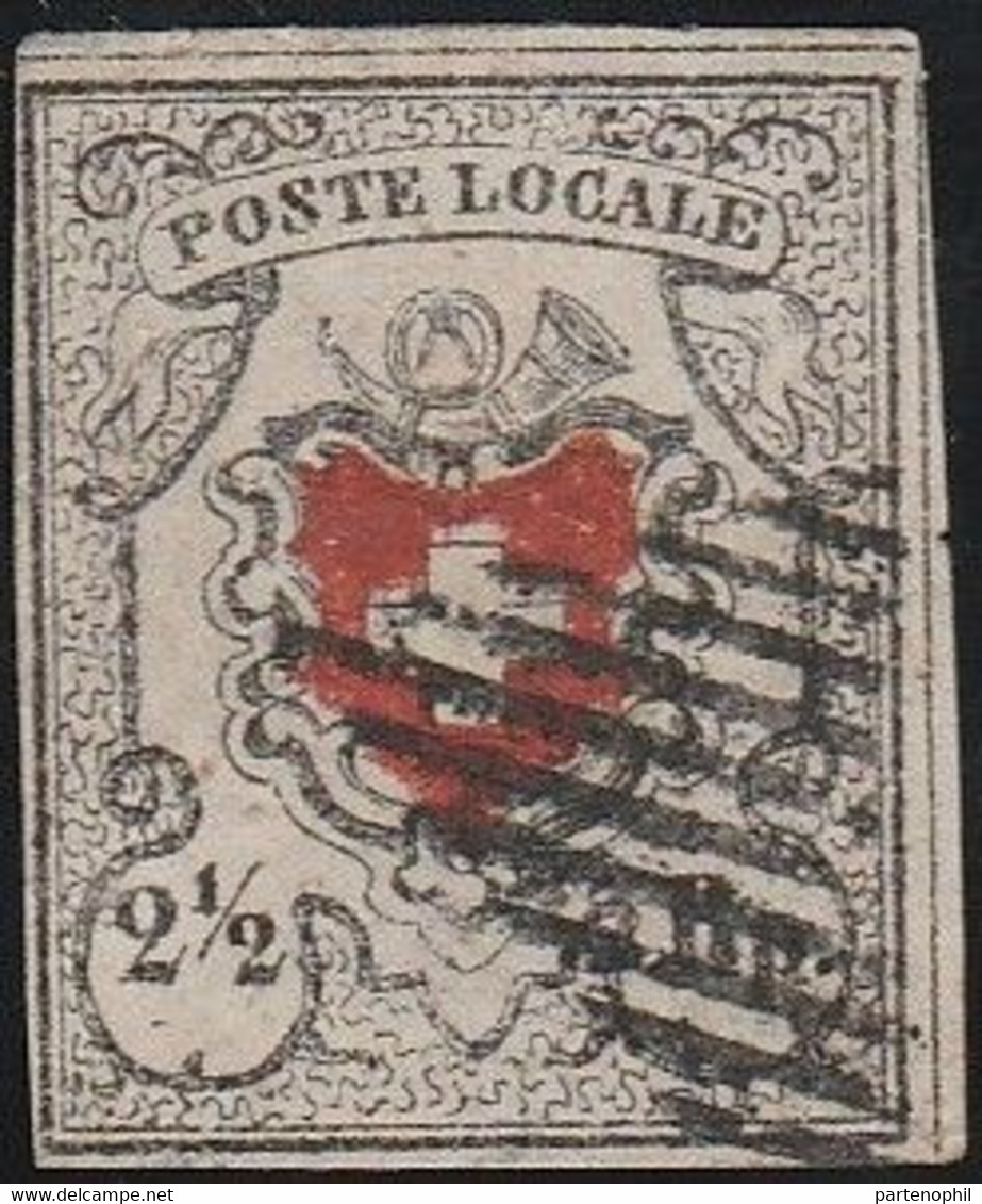 501 - 1850 - Poste Locale, 2½ Rappen, Rosso E Nero. Croce Inquadrata, Esemplare Occupante La Posizione N. 4 Del Foglio D - 1843-1852 Federal & Cantonal Stamps