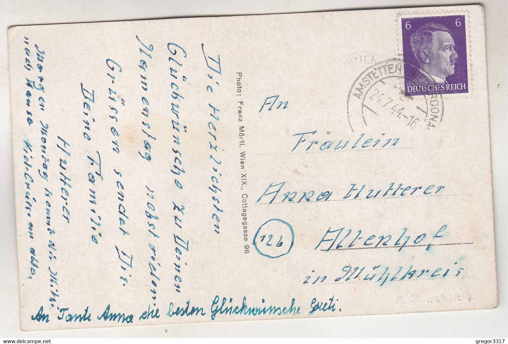 C3684) AMSTETTEN - Niederdonau - Krankenhaus - Bahnhofstraße Mit Herz Jesu Kirche U. Adolf Hitler Platz ALT 1944 - Amstetten