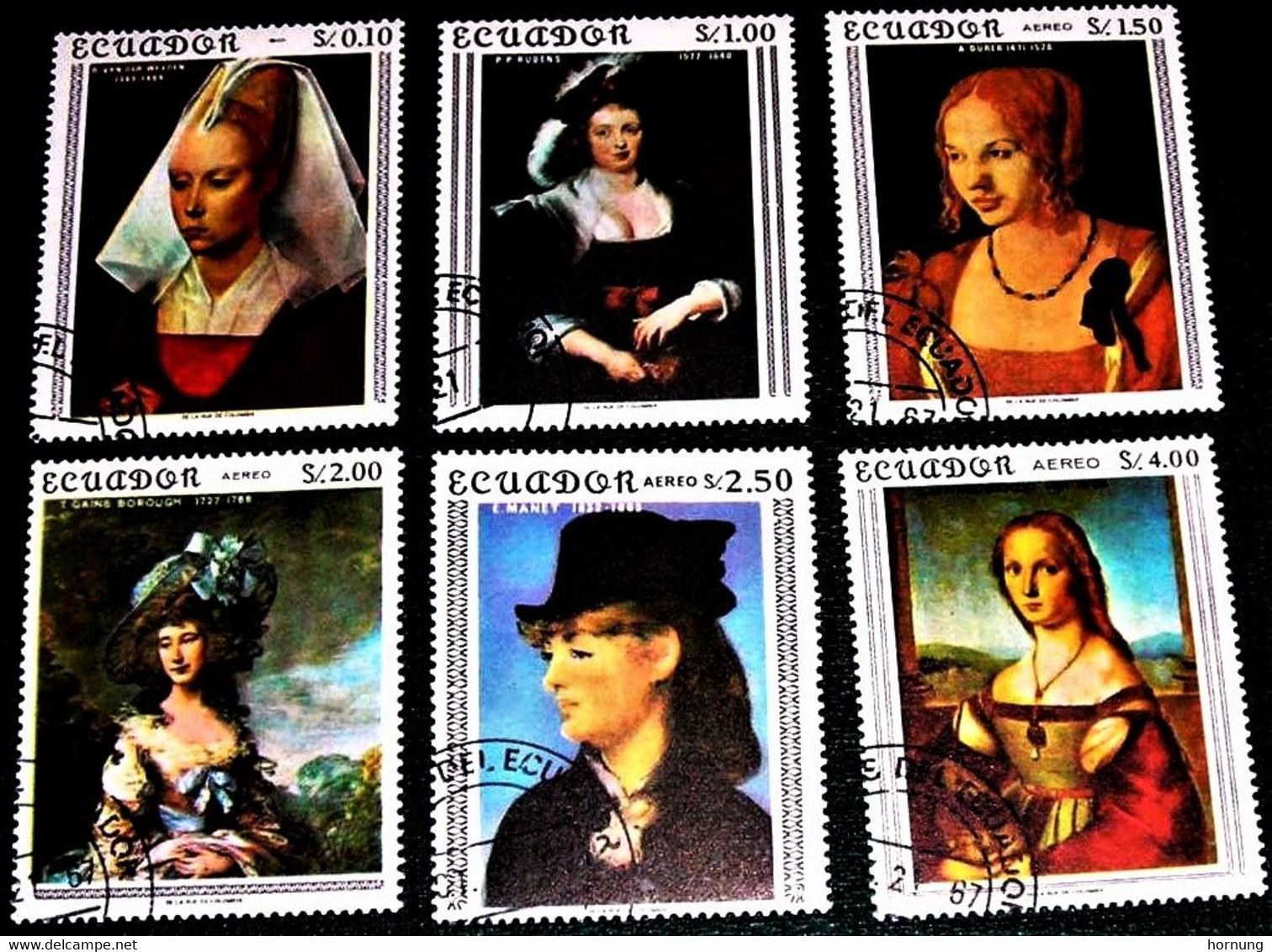 Ecuador,1967,Famous Paintings Reproductions.-Van De Weygen, Rubens,Durer,Gainsborough ,Manet,R,Santio.Michel :1362-1367 - Cuadros