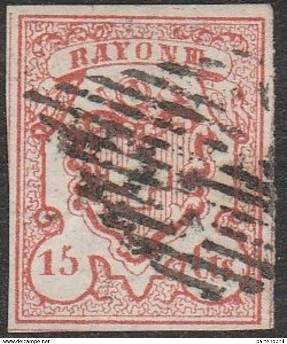 506 - Swiss / Svizzera 1850 - Rayon III, 15 Centesimi Rosso Mattone, Annullato Con Parte Del Bollo A Griglia Federale N. - 1843-1852 Federal & Cantonal Stamps