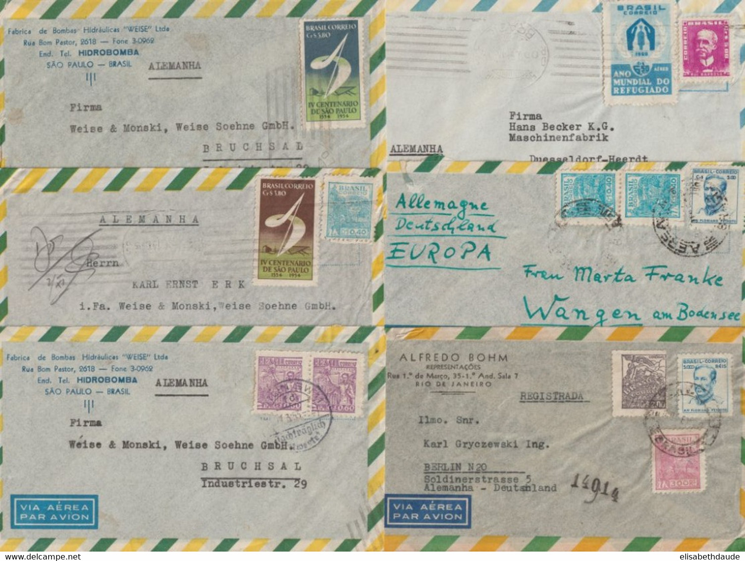 1945/1960 - BRESIL - BEL ENSEMBLE De 11 LETTRES Par AVION => ALLEMAGNE (LA PLUPART => BRUCHSAL) - Lettres & Documents