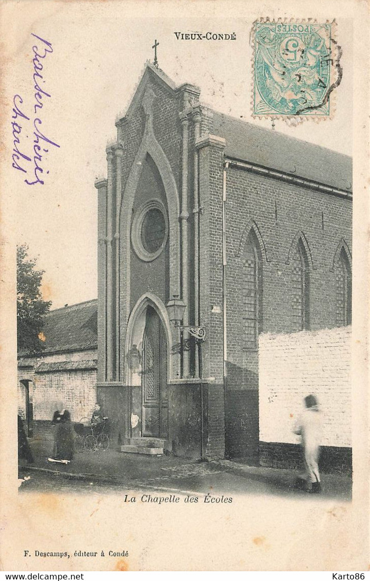 Vieux Condé ( Condé Sur Escaut ) * Rue Et La Chapelle Des écoles * Landau Pram Kinderwagen * Villageois - Conde Sur Escaut