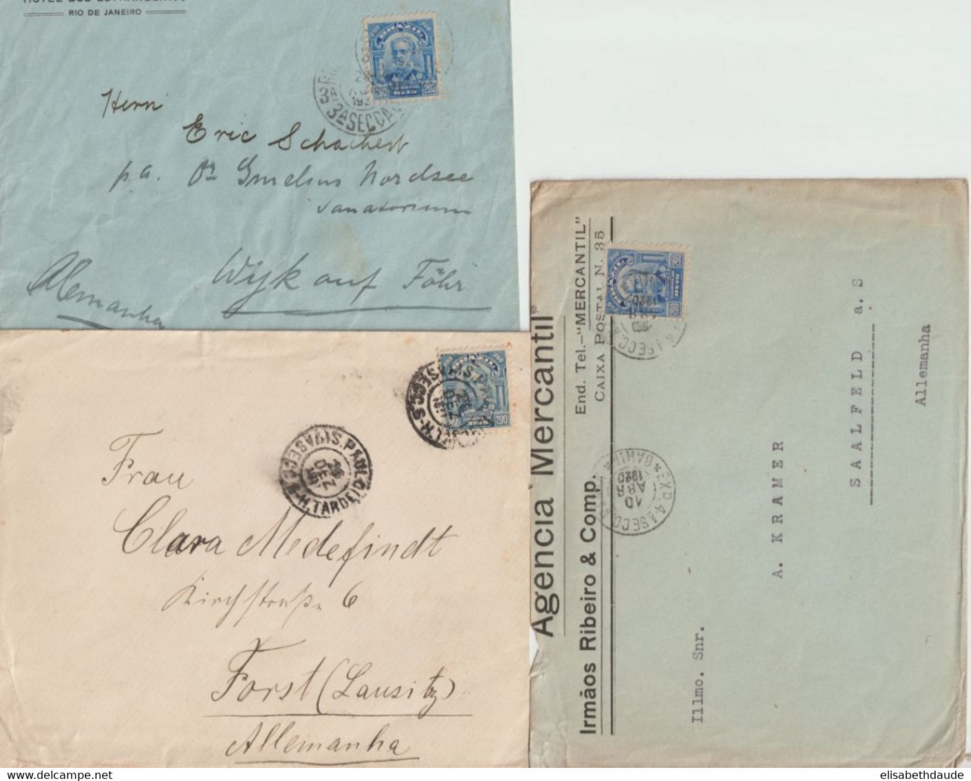 1911/1920 - BRESIL - BEL ENSEMBLE De 3 LETTRES => ALLEMAGNE - Cartas & Documentos