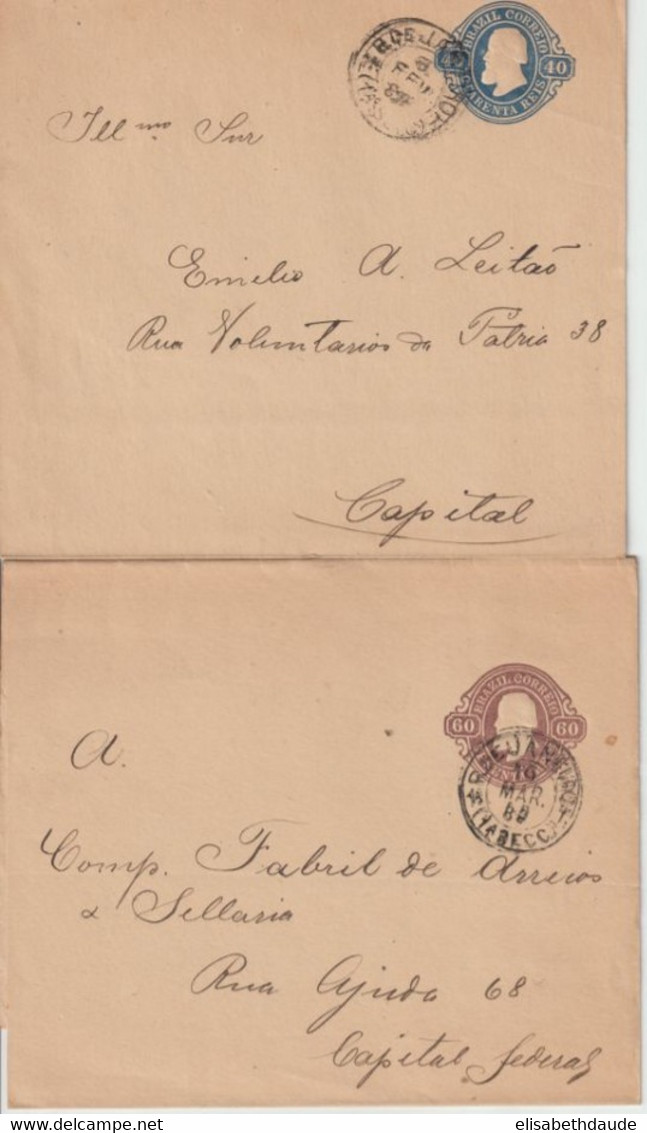 1889 - BRESIL - 2 BANDES ENTIER POSTAL LOCALES VOYAGEES - Cartas & Documentos