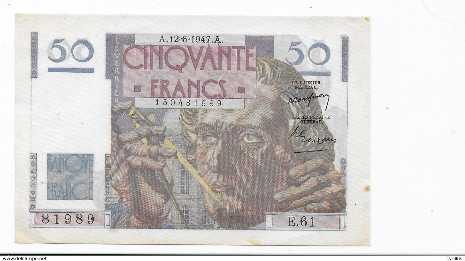 France - Billet De 50 Francs Le Verrier - A.12-6 1947.A - 50 F 1946-1951 ''Le Verrier''