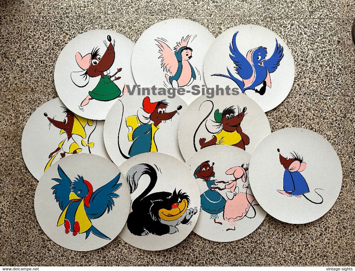 Disney: Cinderella Mice, Birds & Lucifer (10 Large Vintage Cinema Displays / Hangers ~1950s/1960s) - Affiches
