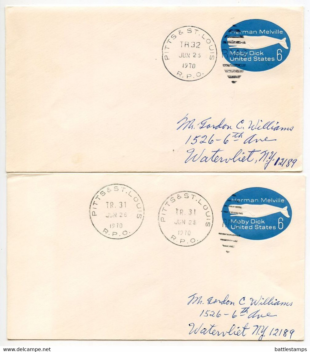 United States 1970 2 Pittsburgh & St. Louis RPO, Railway Post Office Covers, TR 31 & TR 32, Moby Dick Postal Envelopes - 1961-80