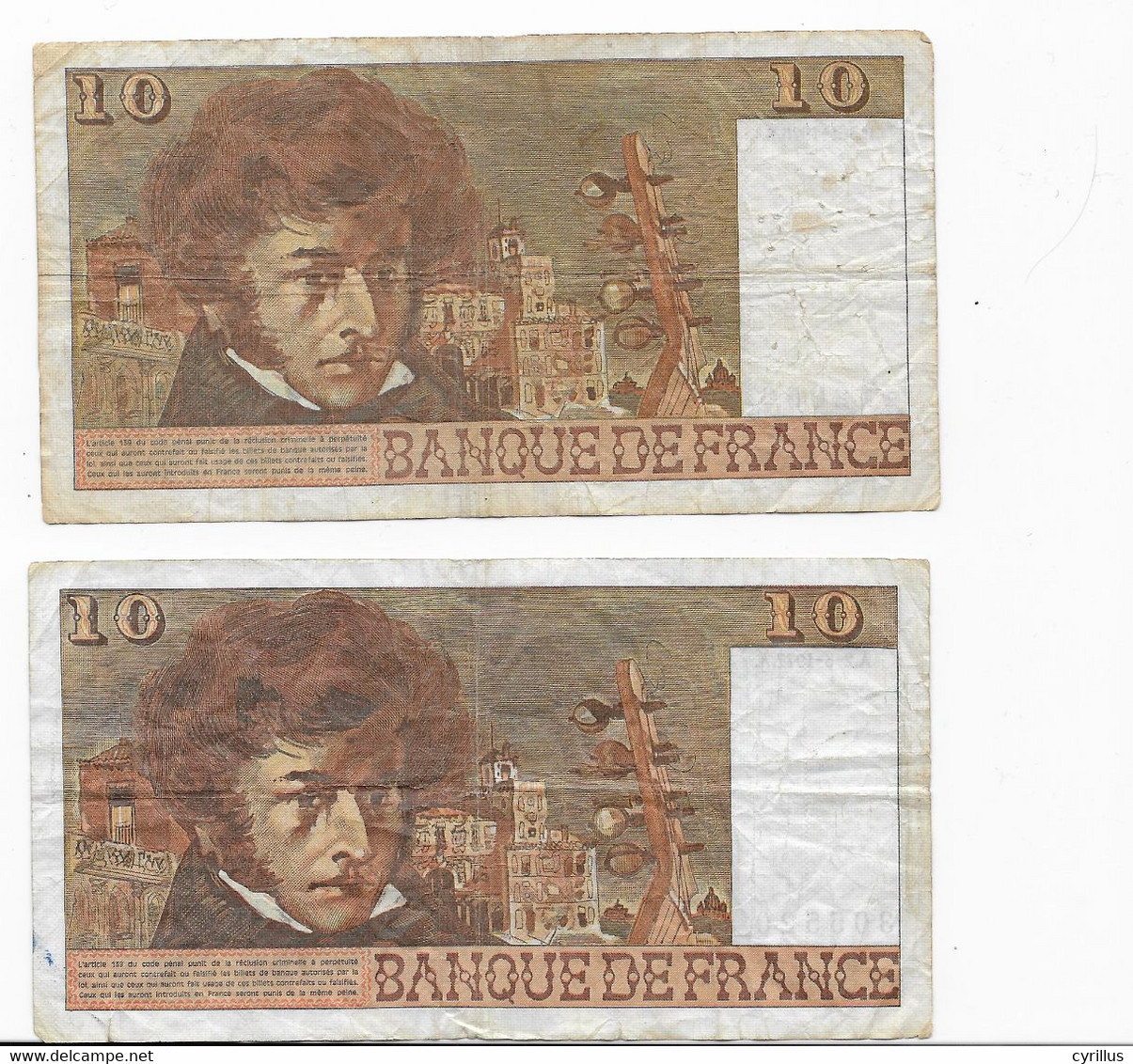 France - 2 Billet De 10 Francs Berlioz - B.5-1-1976 Et A.2-6-1977 - 10 F 1972-1978 ''Berlioz''