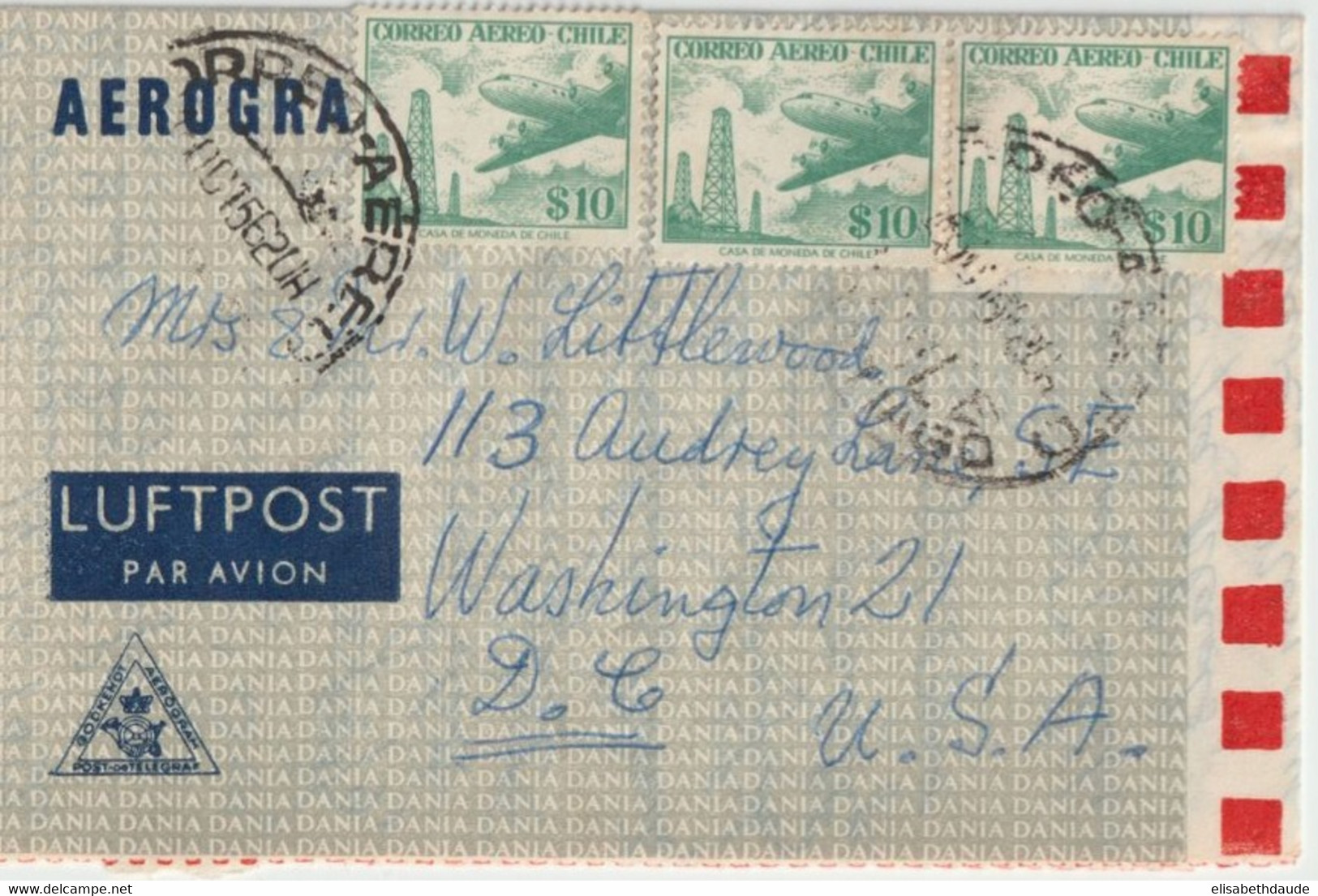 1956 - CHILE - LETTRE AEROGRAMME => WASHINGTON (USA) - Chile