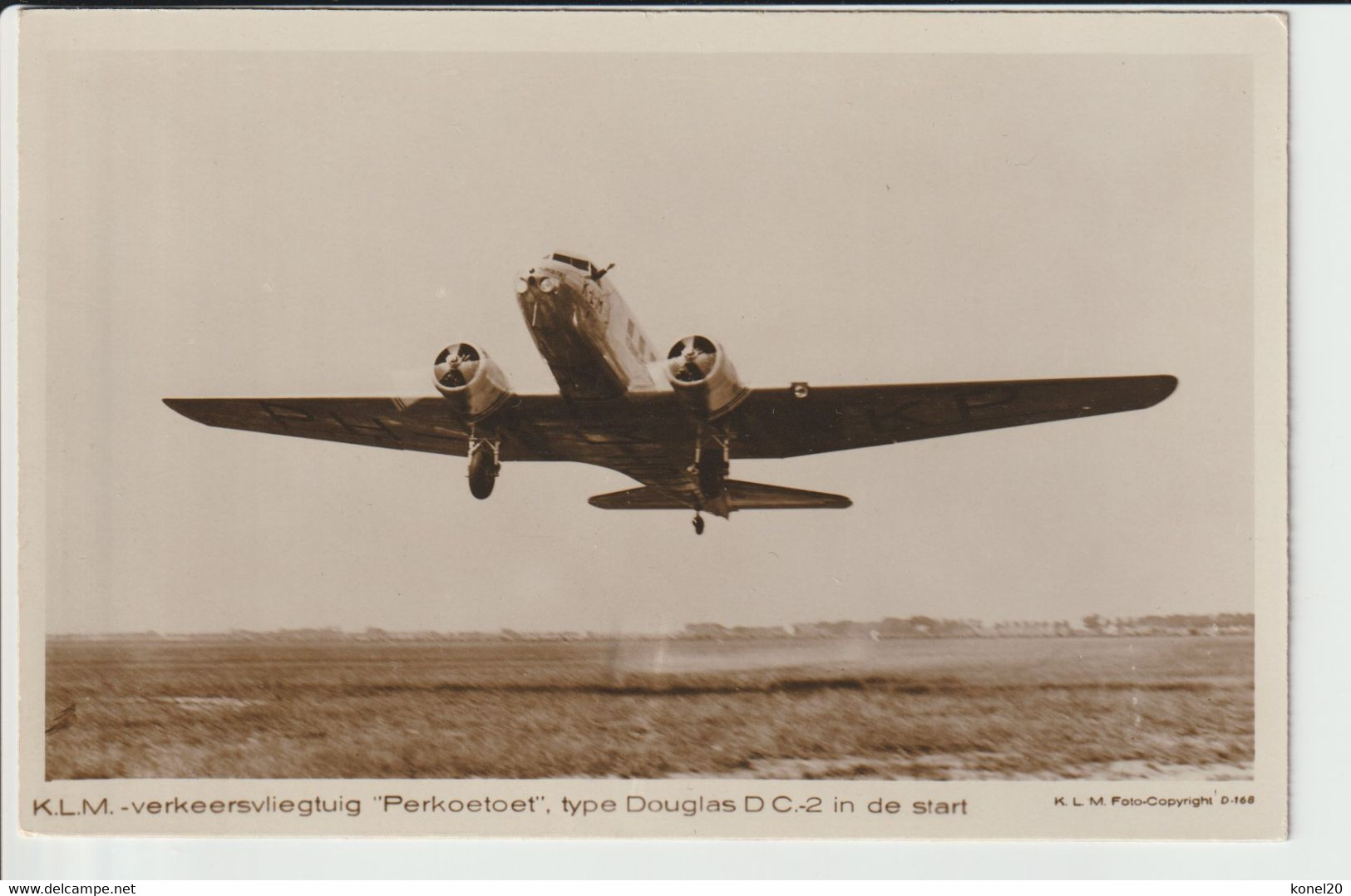 Vintage Rppc KLM K.L.M Royal Dutch Airlines Douglas Dc-2 Named "Perkoetoet" Aircraft - 1919-1938: Entre Guerres