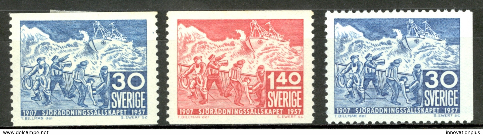 Sweden Sc# 499-501 MH Coil 1957 Life Saving Society 50th - Unused Stamps