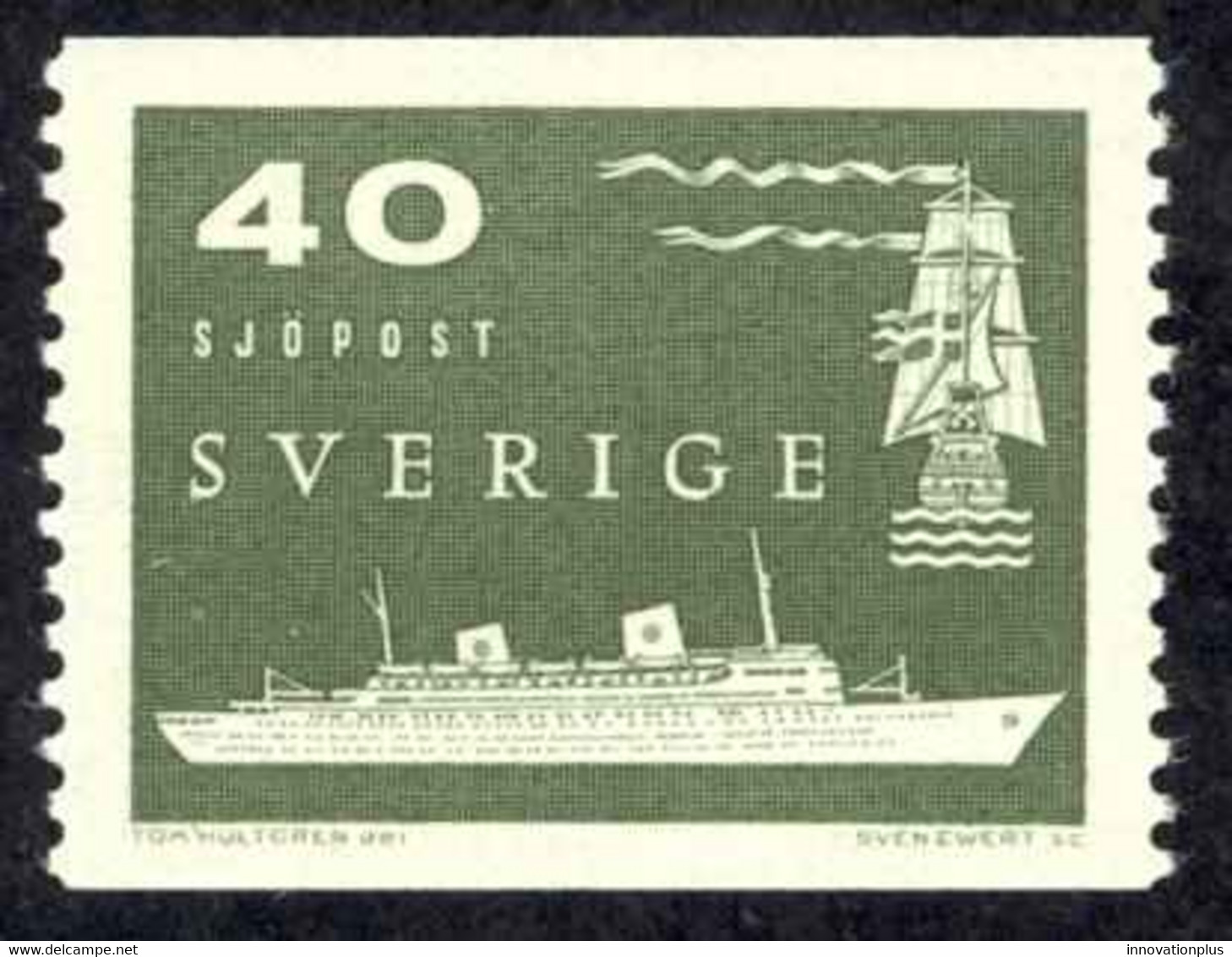 Sweden Sc# 522 MH Coil 1958 40o Gray Olive Sea Vessels - Unused Stamps