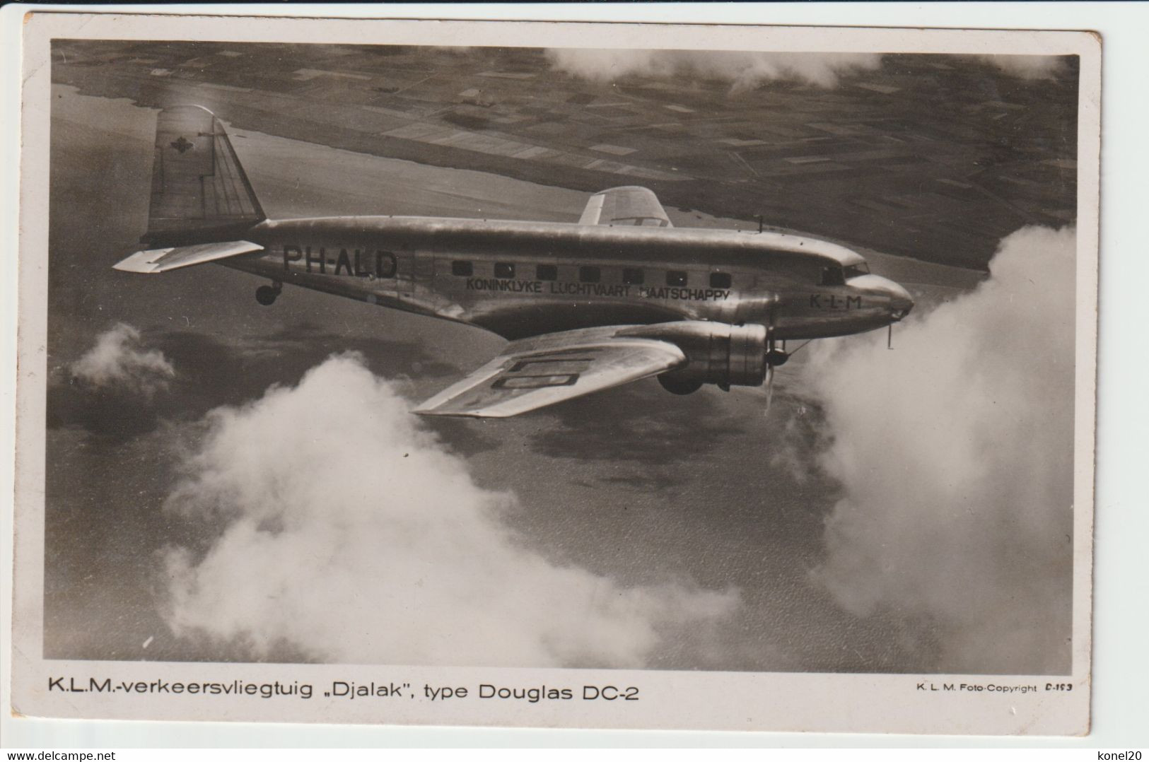 Vintage Rppc KLM K.L.M Royal Dutch Airlines Douglas Dc-2 Named "Djalak" Aircraft - 1919-1938: Entre Guerres