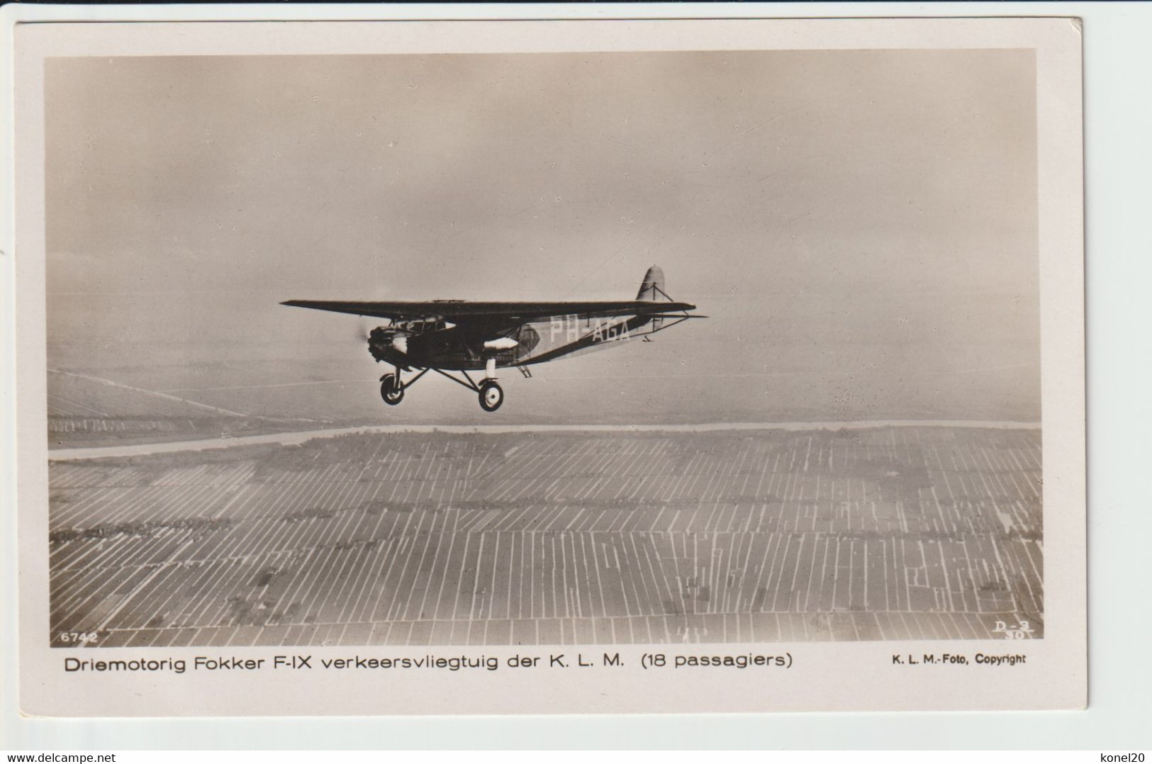 Vintage Rppc KLM K.L.M Royal Dutch Airlines Fokker F-IX Aircraft - 1919-1938: Entre Guerres