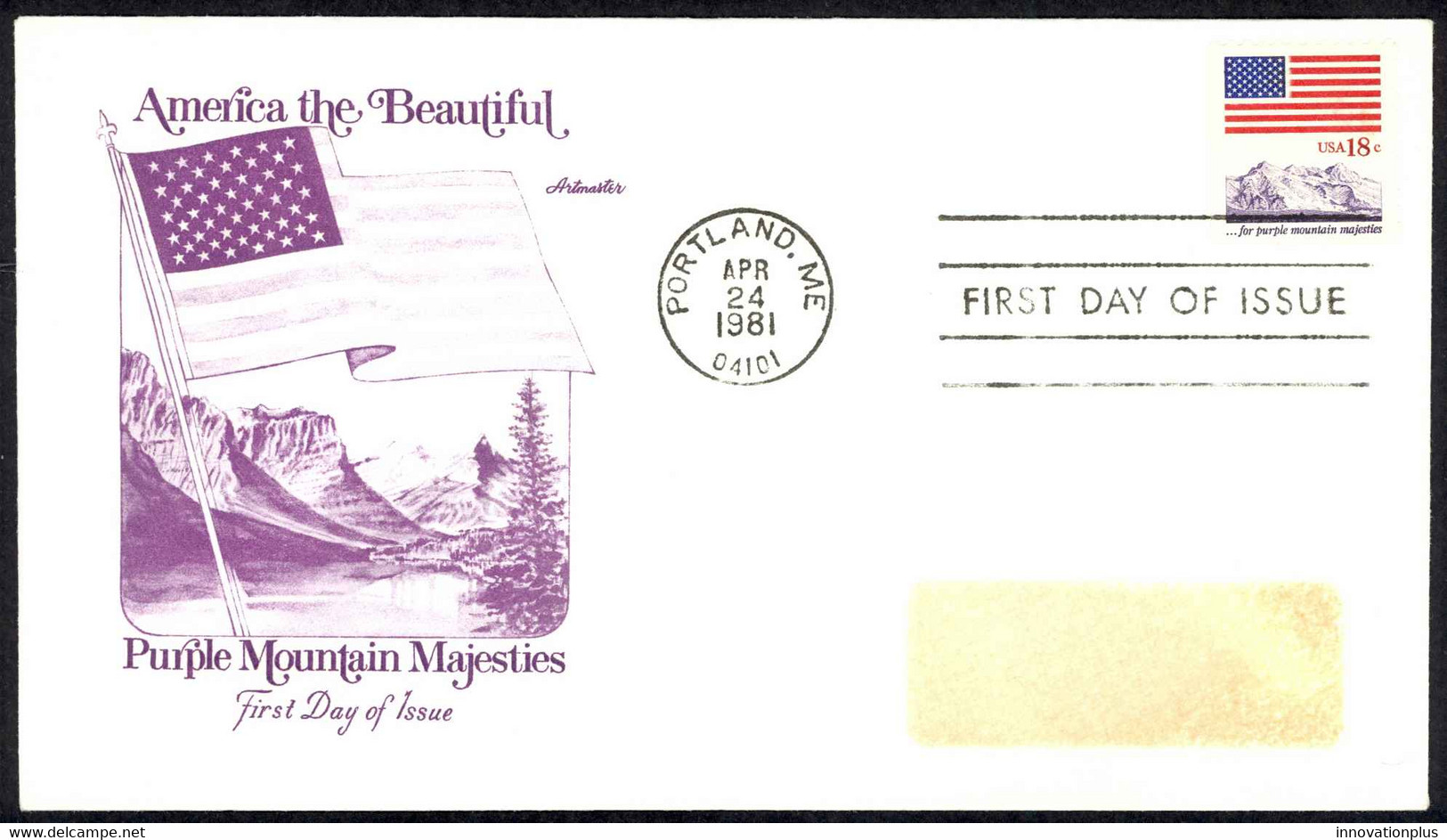 USA Sc# 1890 (Artmaster) FDC (a) (Portland, ME) 1981 Purple Mountain Majesties - 1981-1990