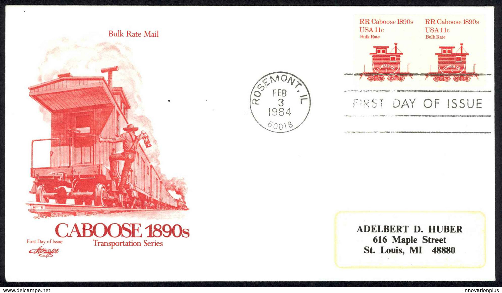 USA Sc# 1905 (Artmaster) FDC Pair (a) (Rosemont, IL) 1984 2.3 Caboose 1890s - 1981-1990