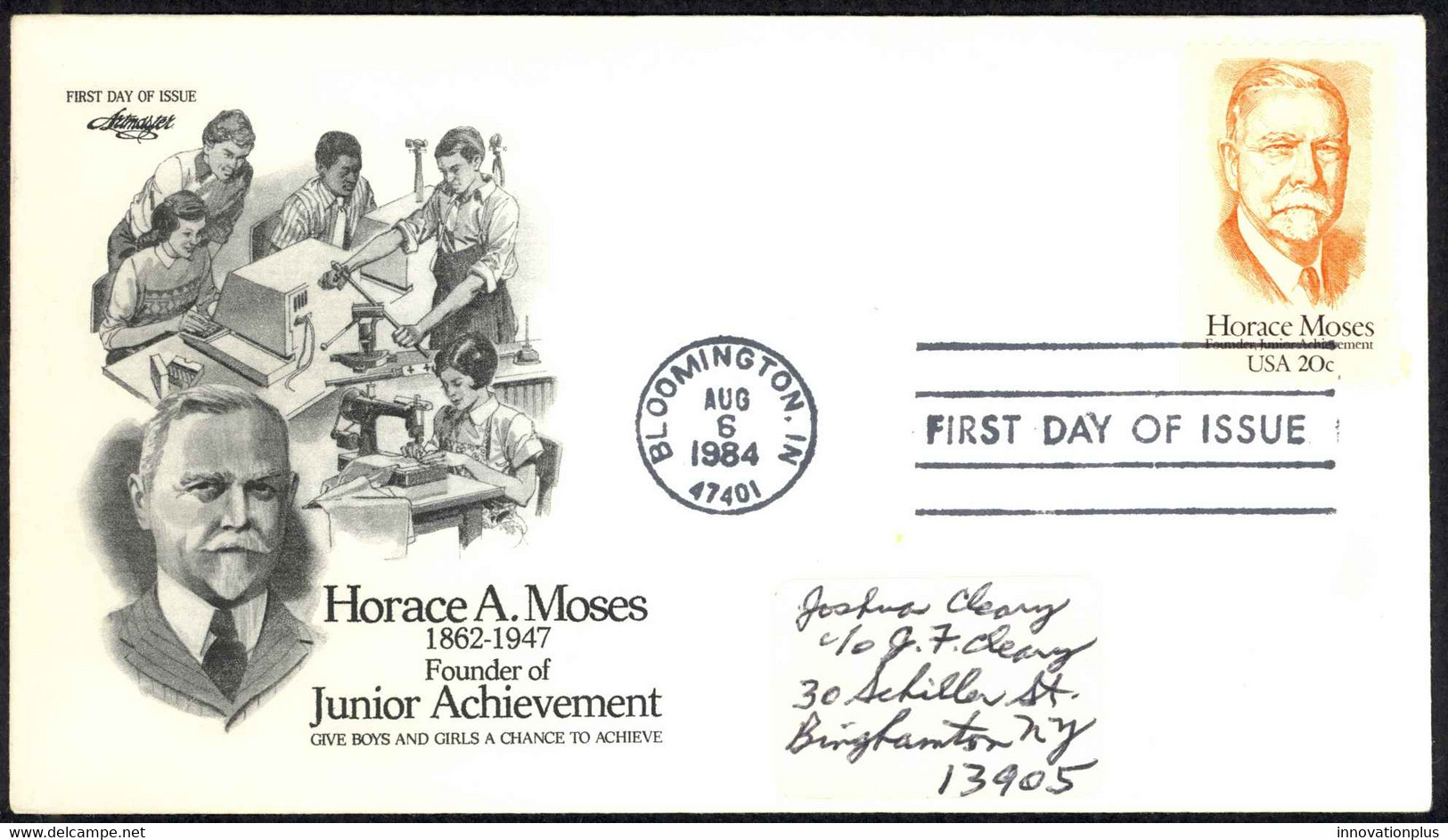 USA Sc# 2095 (Artmaster) FDC (a) (Bloomington, IN) 1984 8.6 Horace Moses - 1981-1990