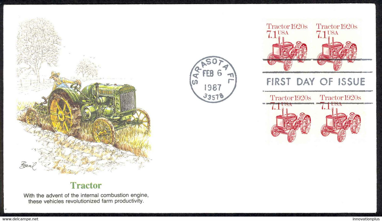 USA Sc# 2127 (Fleetwood) FDC Pair (a) (Sarasota, FL) 1987 2.6 Tractor - 1981-1990