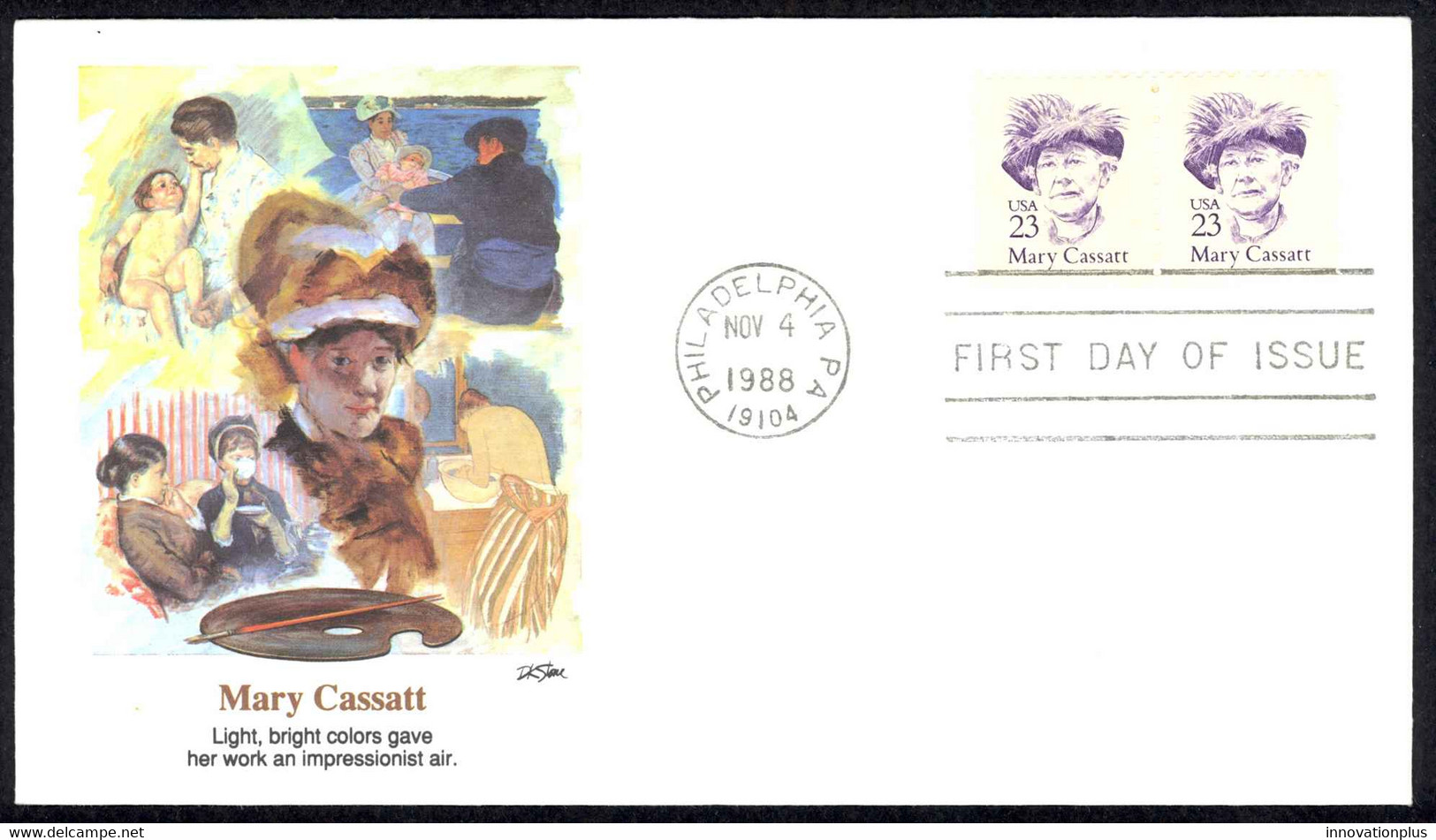 USA Sc# 2182 (Fleetwood) FDC Pair (a) (Philadelphia, PA) 1988 11.4 Mary Cassatt - 1981-1990