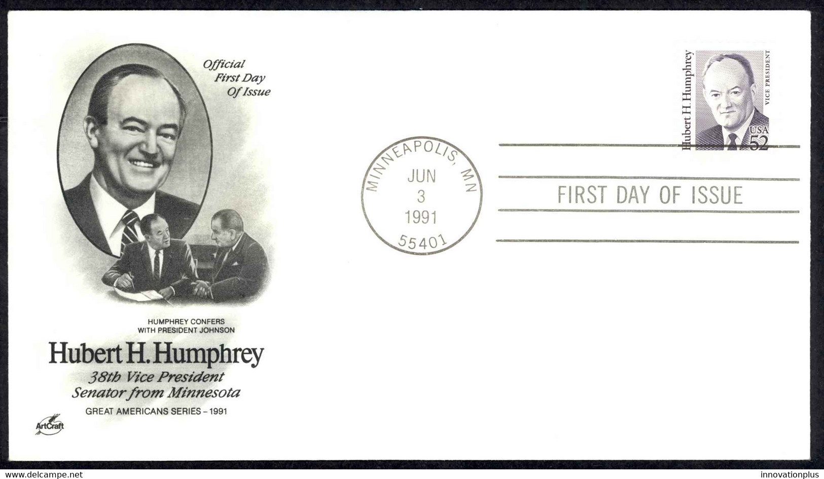 USA Sc# 2189 (ArtCraft) FDC (Minneapolis, MN) 1991 6.3 Hubert H. Humphrey - 1981-1990