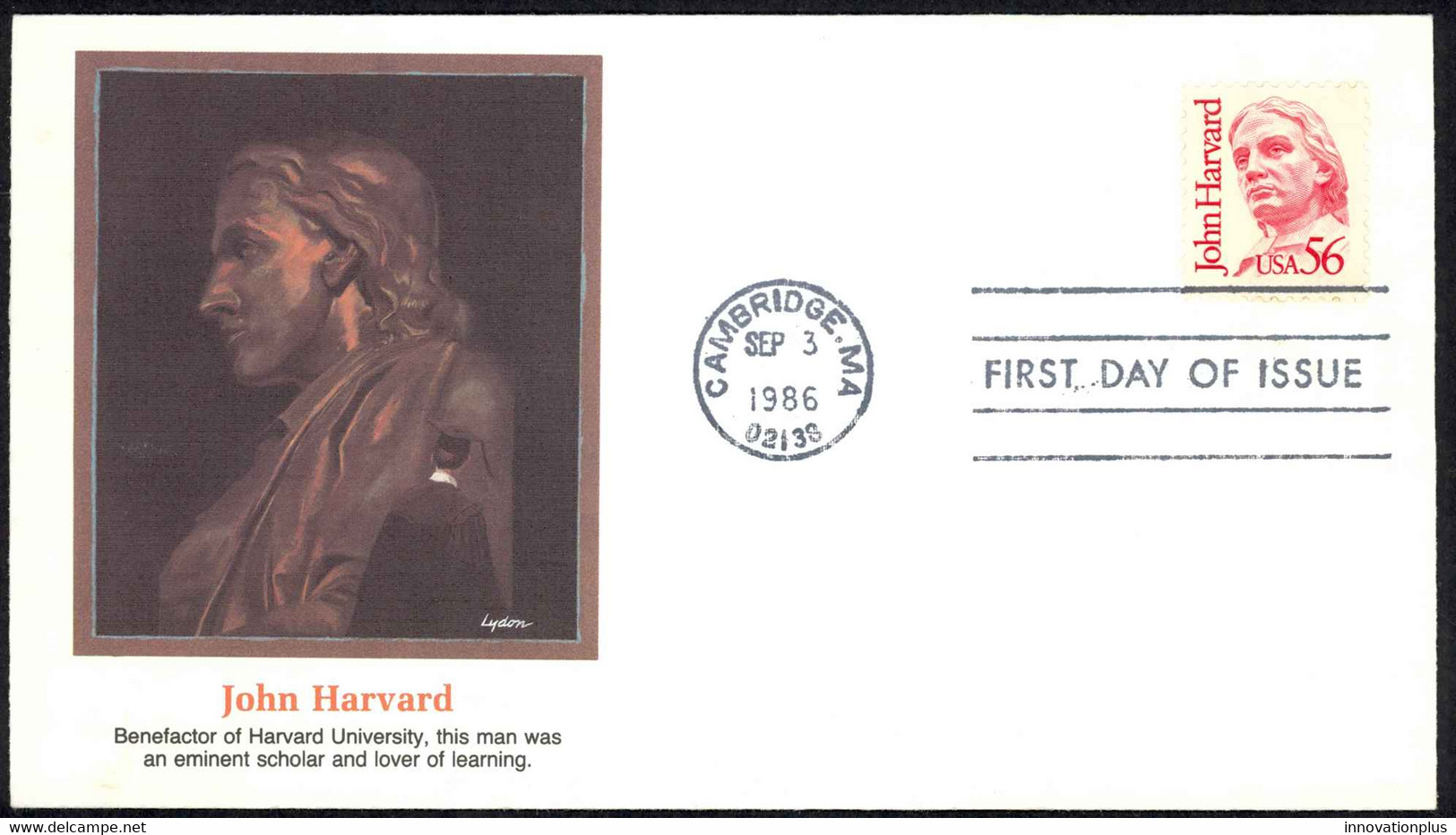 USA Sc# 2191 (Fleetwood) FDC (a) (Cambridge, MA) 1986 9.3 John Harvard - 1981-1990