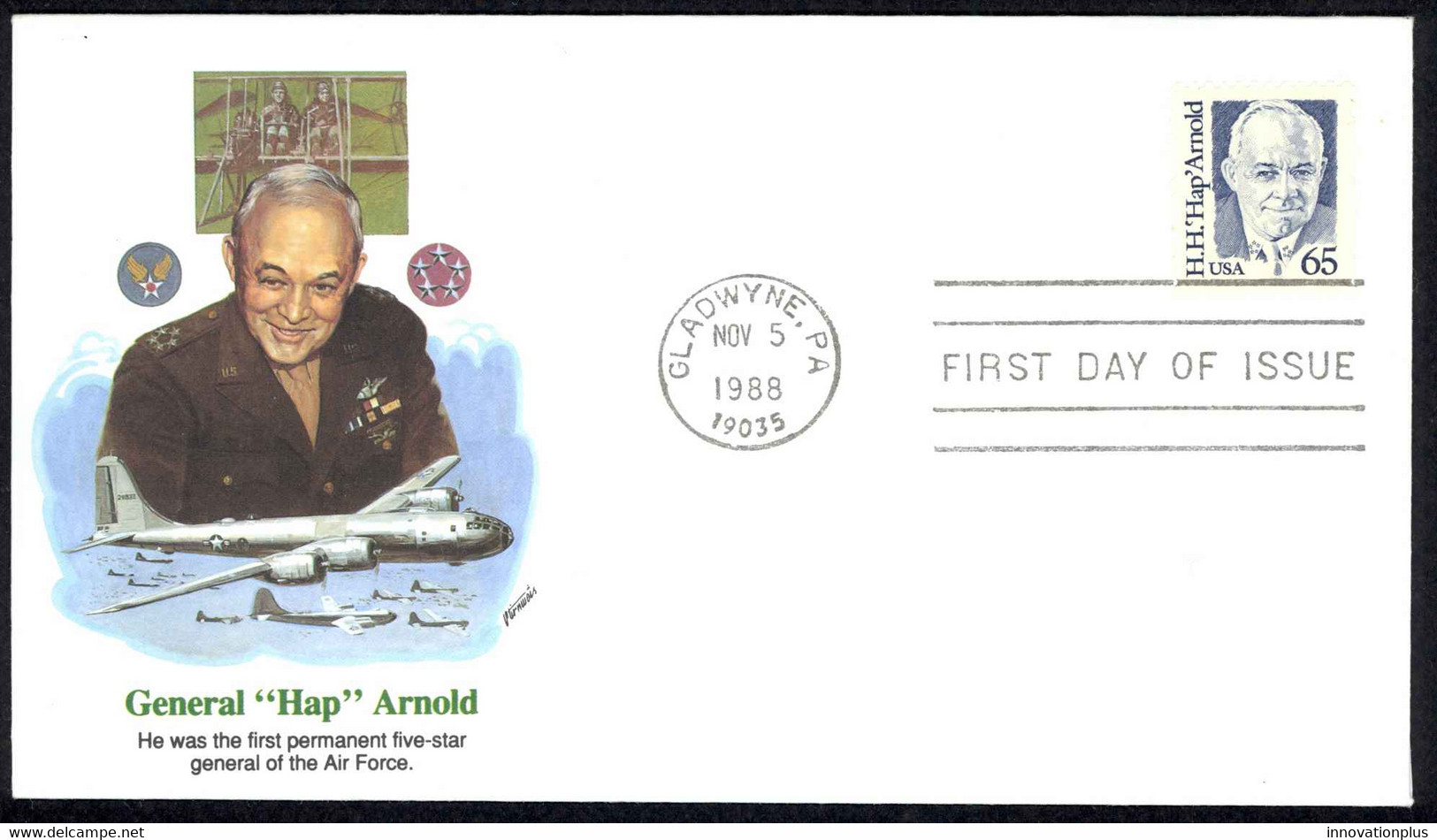 USA Sc# 2192 (Fleetwood) FDC (a) (Gladwyne, PA) 1988 11.5 Hap Arnold - 1981-1990