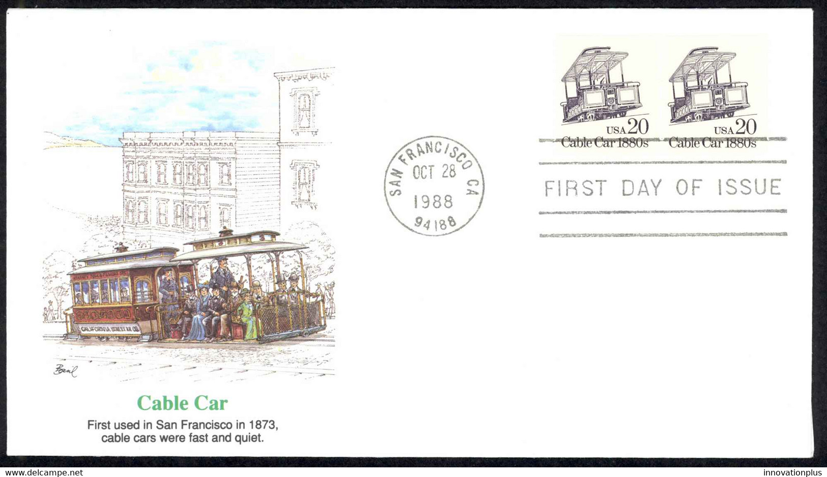 USA Sc# 2263 (Fleetwood) FDC Pair (a) (San Francisco, CA) 1988 10.28 Cable Car - 1981-1990