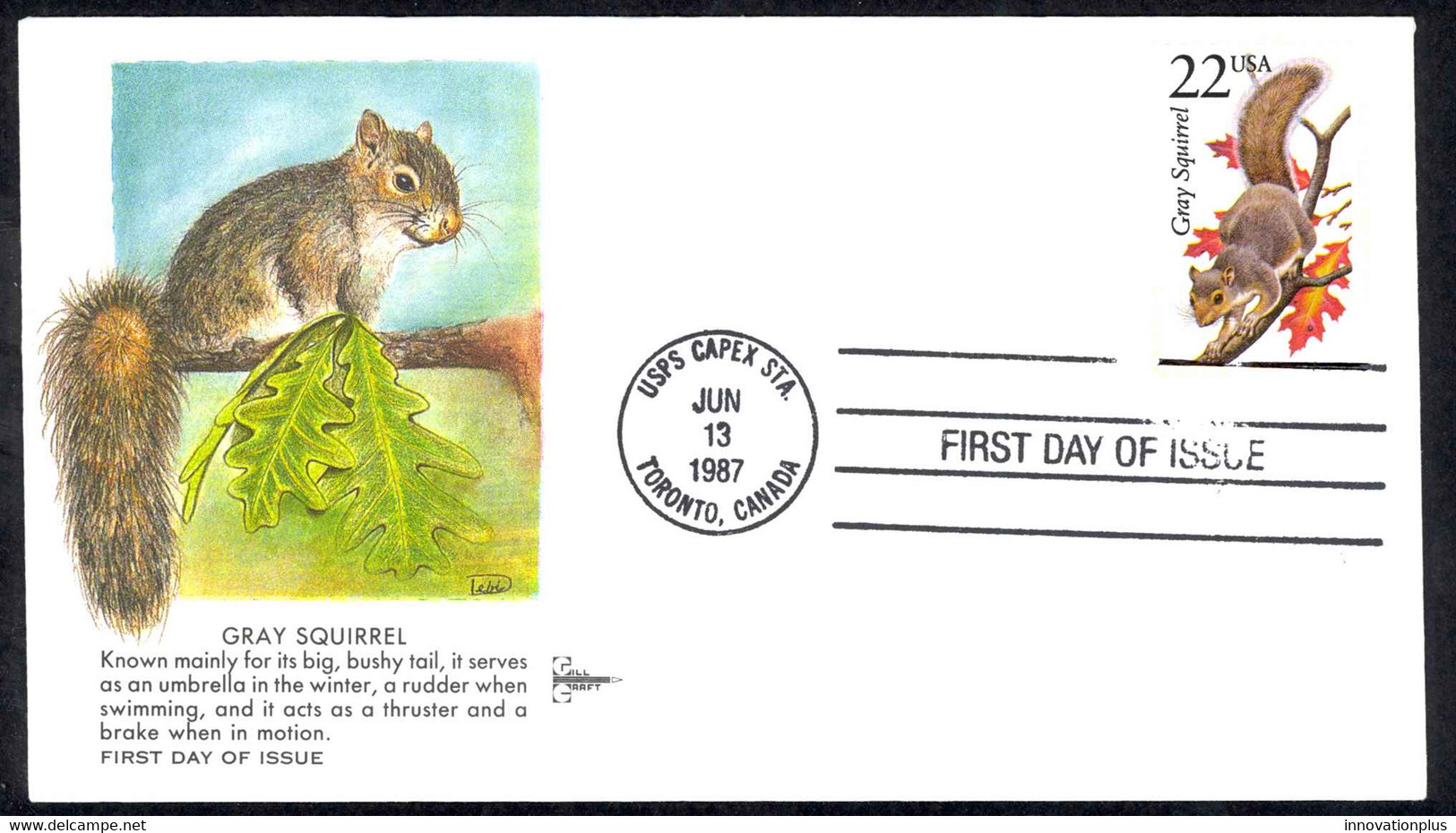 USA Sc# 2295 (Gill Craft) FDC (USPS CAPEX STATION) 1987 6.13 Gray Squirrel - 1981-1990