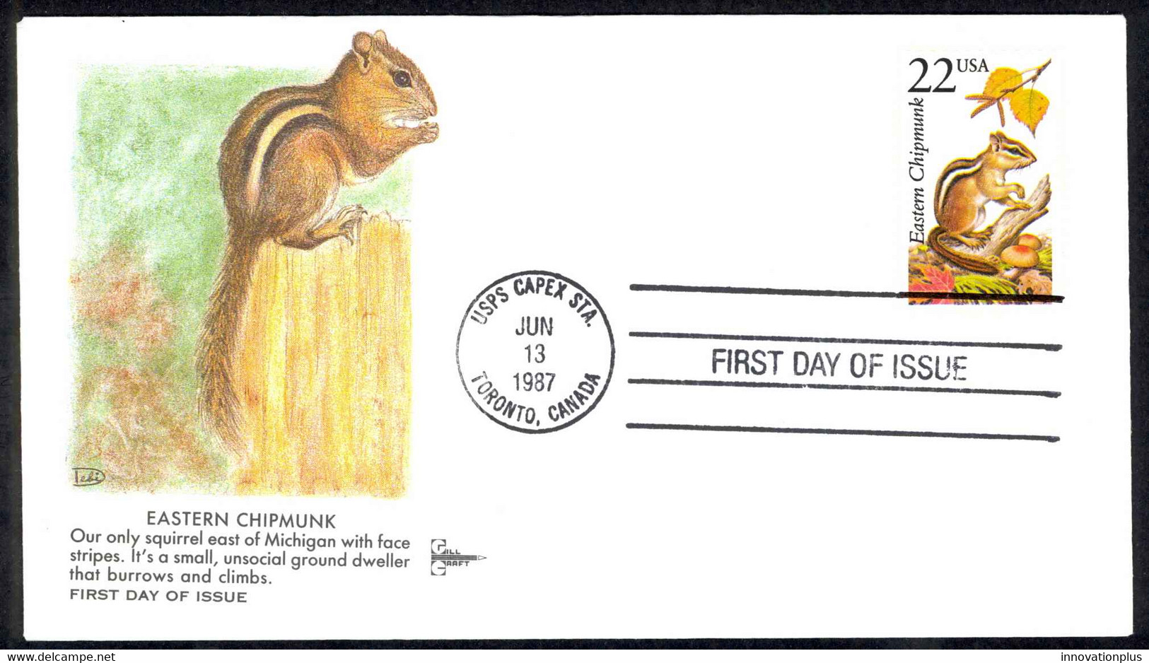 USA Sc# 2297 (Gill Craft) FDC (USPS CAPEX STATION) 1987 6.13 Eastern Chipmunk - 1981-1990