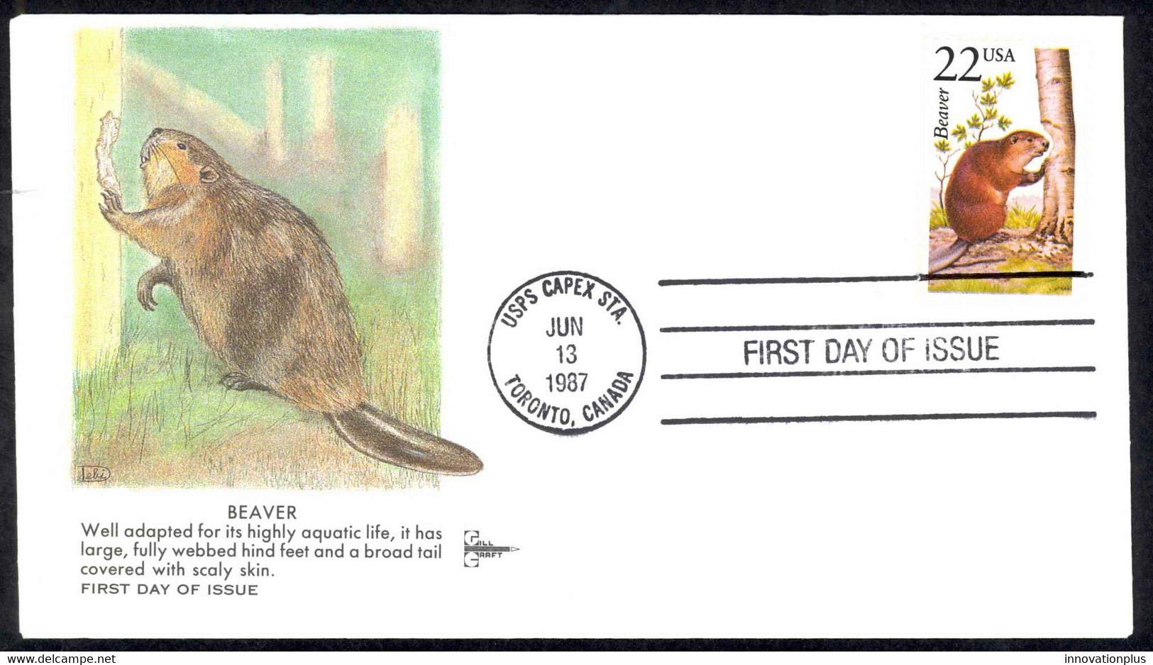USA Sc# 2316 (Gill Craft) FDC (USPS CAPEX STATION) 1987 6.13 Beaver - 1981-1990