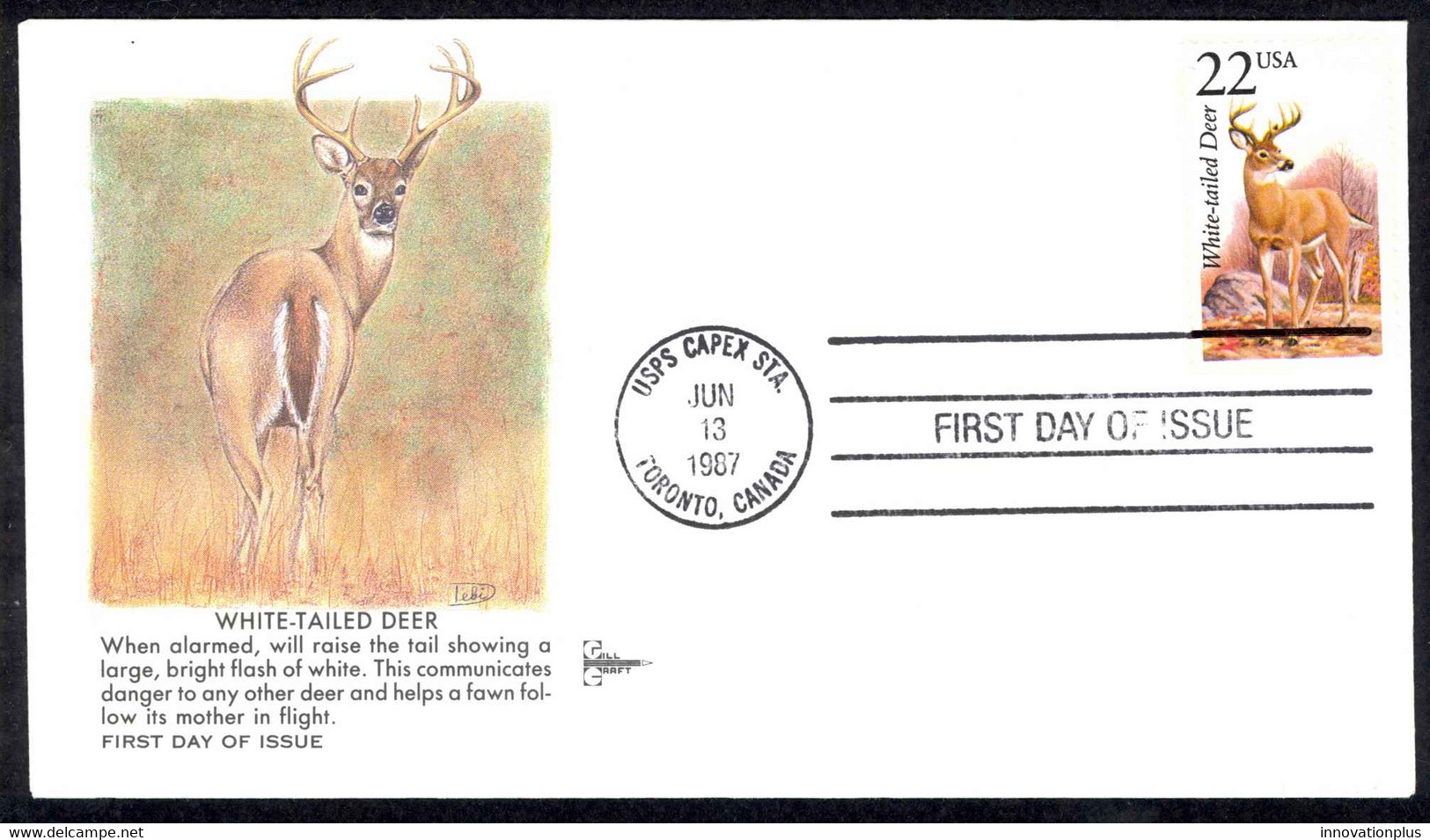 USA Sc# 2317 (Gill Craft) FDC (USPS CAPEX STATION) 1987 6.13 White-Tailed Deer - 1981-1990