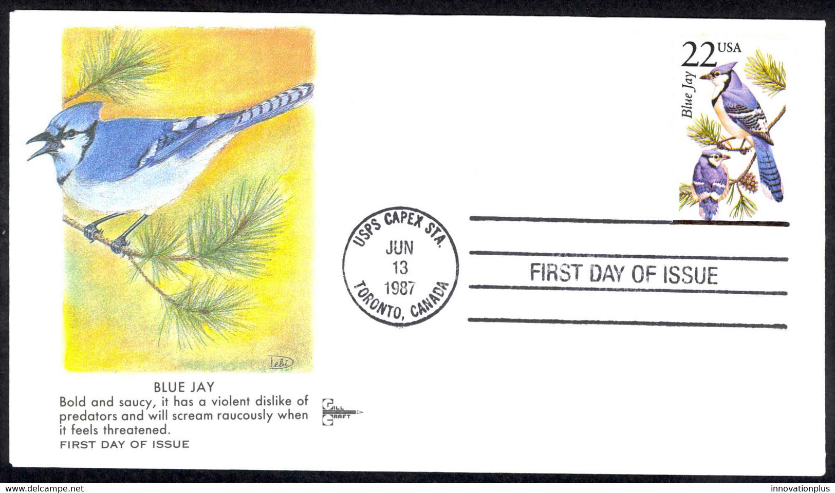 USA Sc# 2318 (Gill Craft) FDC (USPS CAPEX STATION) 1987 6.13 Blue Jay - 1981-1990