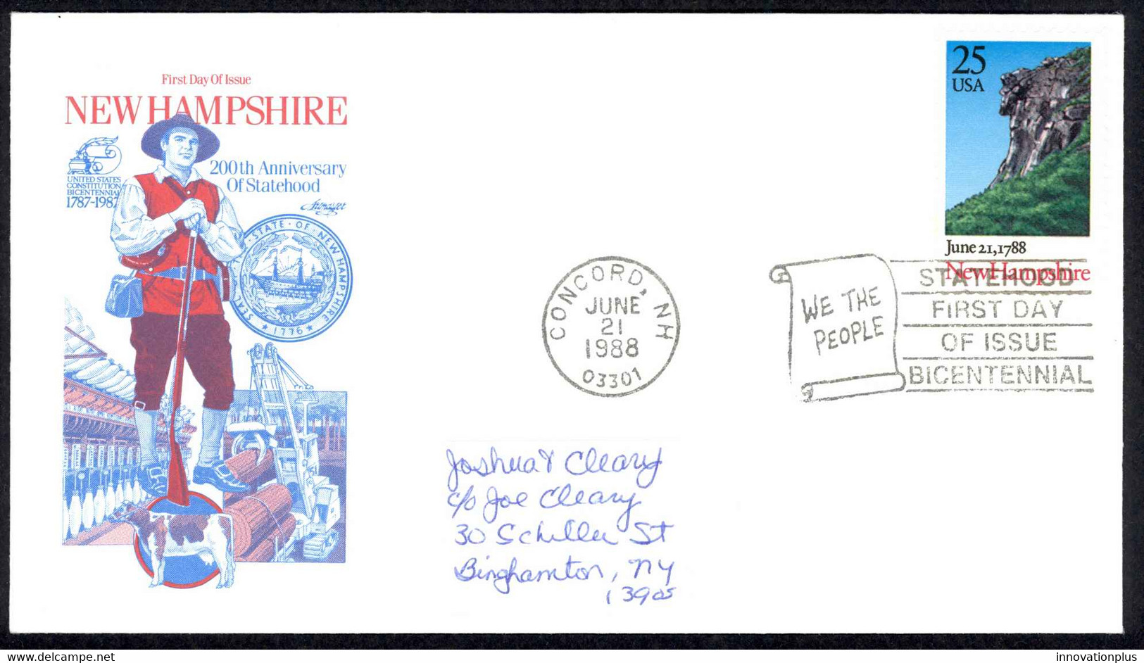 USA Sc# 2344 (Artmaster) FDC (a) (Concord, NH) 1988 New Hampshire 200th - 1981-1990