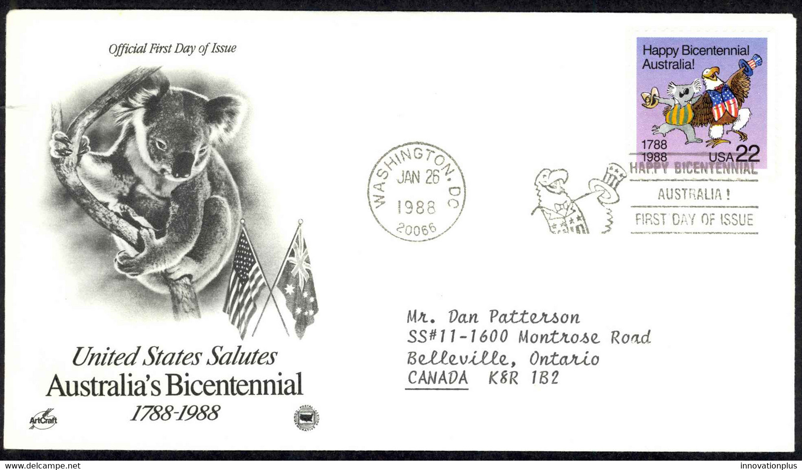 USA Sc# 2370 (ArtCraft) FDC (a) (Washington, DC) 1988 1.26 Australia's 200th - 1981-1990