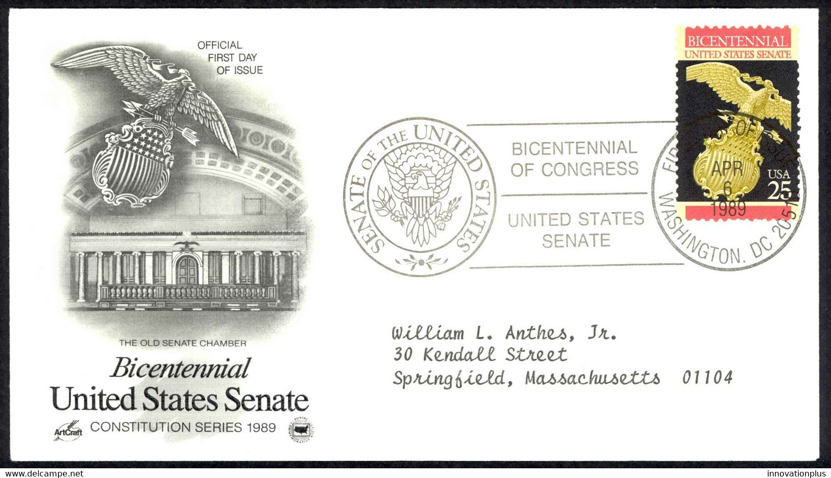 USA Sc# 2413 (ArtCraft) FDC (a) (Washington, DC) 1989 4.6 Senate 200th - 1981-1990