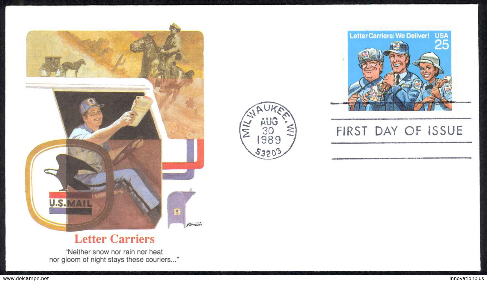 USA Sc# 2420 (Fleetwood) FDC (a) (Milwaukee, WI) 1989 8.30 Letter Carriers - 1981-1990