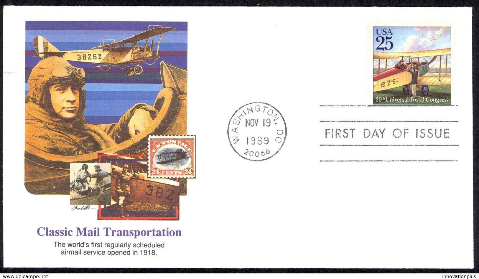 USA Sc# 2436 (Fleetwood) FDC (a) (Washington, DC) 1989 11.19 Biplane - 1981-1990