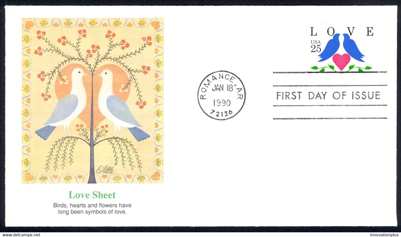 USA Sc# 2440 (Fleetwood) FDC (Romance, AR) 1990 1.18 LOVE - 1981-1990