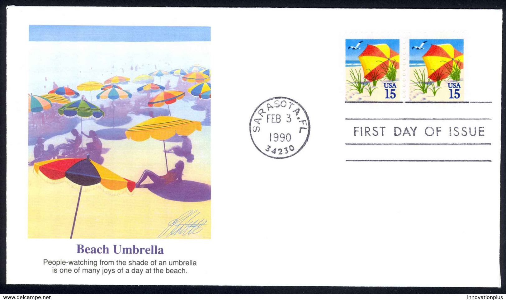 USA Sc# 2443 (Fleetwood) FDC Pair (Sarasota, FL) 1990 2.3 Beach Umbrella - 1981-1990