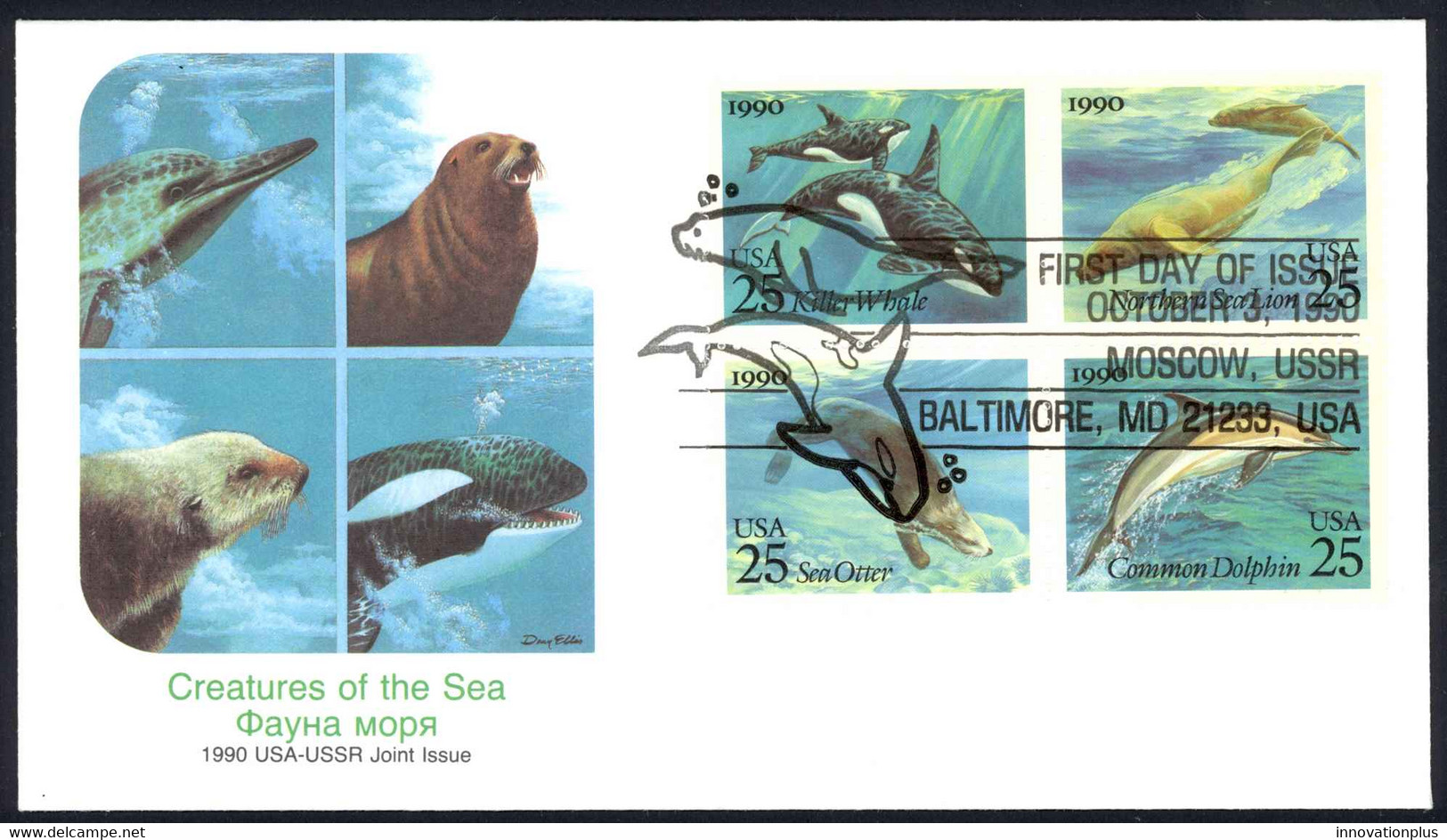 USA Sc# 2511a (Fleetwood) FDC (Baltimore, MD) 1990 10.3 Marine Mammals - 1981-1990