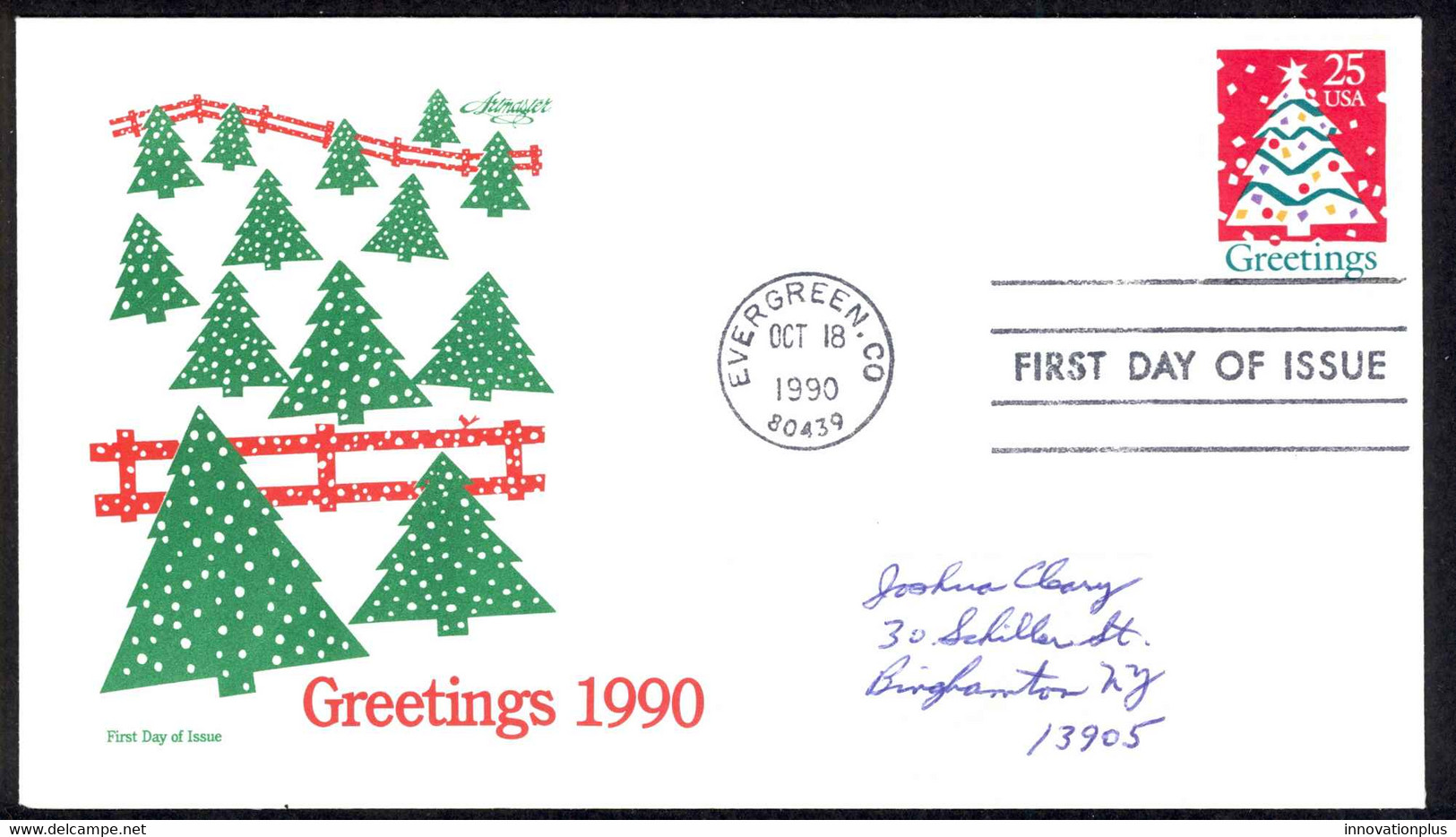 USA Sc# 2515 (Artmaster) FDC (Evergreen, CO) 1990 10.18 Christmas Tree - 1981-1990