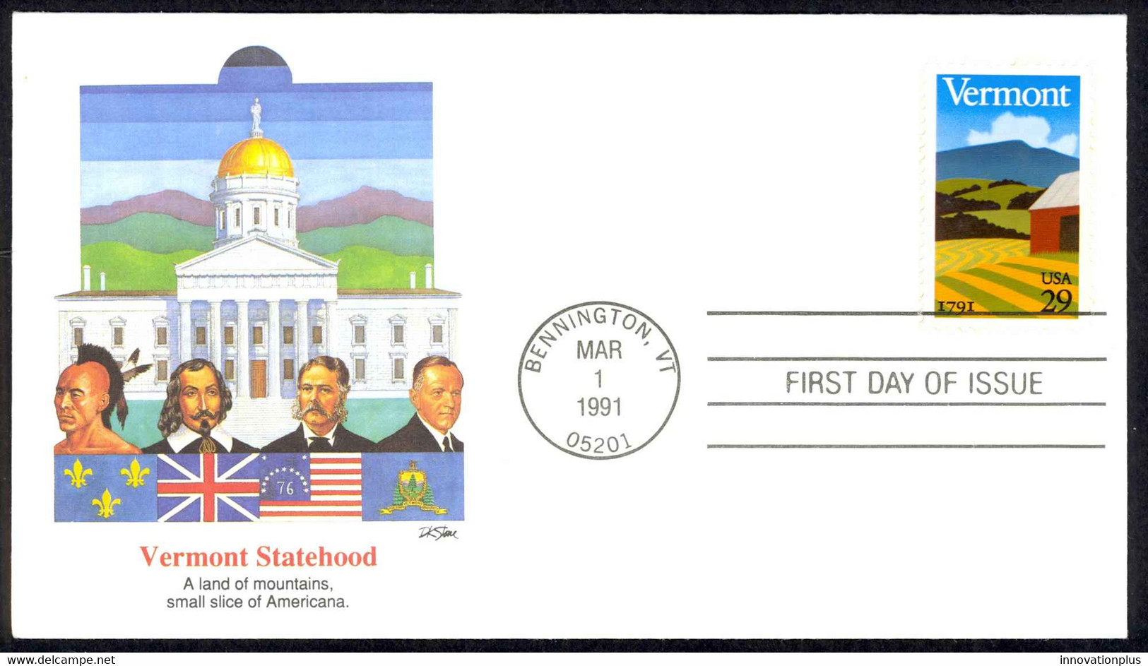 USA Sc# 2533 (Fleetwood) FDC (a) (Bennington, VT) 1991 3.1 Vermont Statehood - 1991-2000