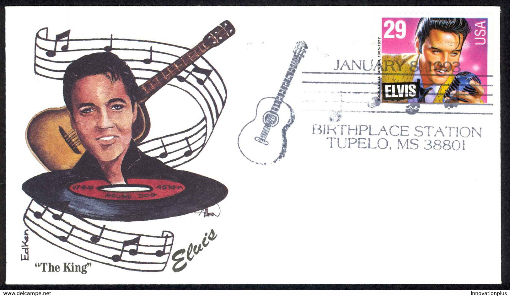 USA Sc# 2721 (Ed Ken Cachet) FDC (a) (Tupelo, MS) 1993 1.8 Elvis Presley - 1991-2000