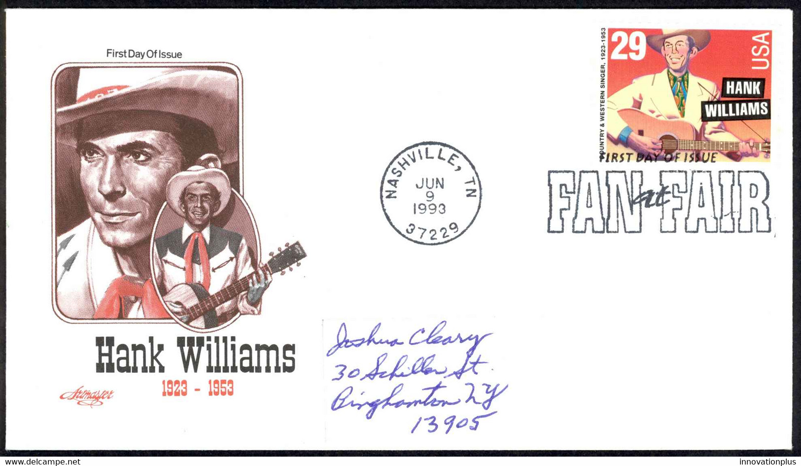 USA Sc# 2723 (Artmaster) FDC (Nashville, TN) 1993 6.9 Hank Williams - 1991-2000