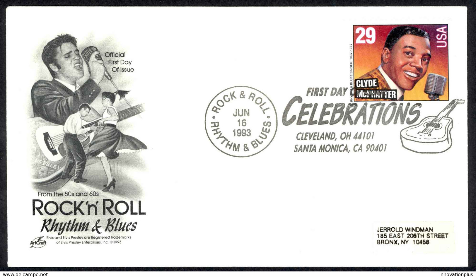 USA Sc# 2733 (ArtCraft) FDC (Cleveland, OH) 1993 6.16 Clyde McPhatter - 1991-2000