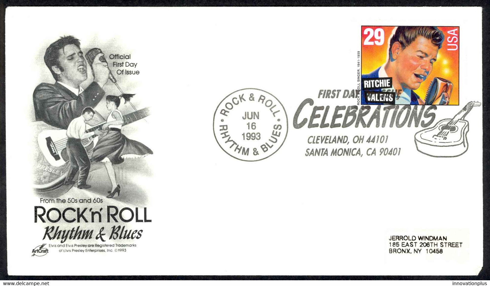 USA Sc# 2734 (ArtCraft) FDC (Cleveland, OH) 1993 6.16 Ritchie Valens - 1991-2000