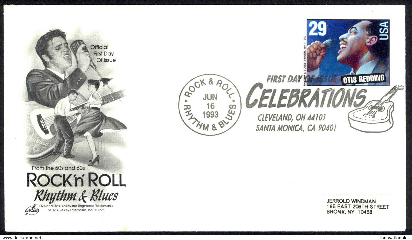 USA Sc# 2735 (ArtCraft) FDC (Cleveland, OH) 1993 6.16 Otis Redding - 1991-2000