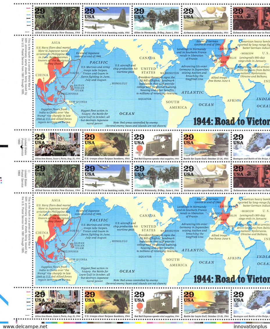 USA Sc# 2838 MNH Pane/20 1994 29c World War II - Nuevos