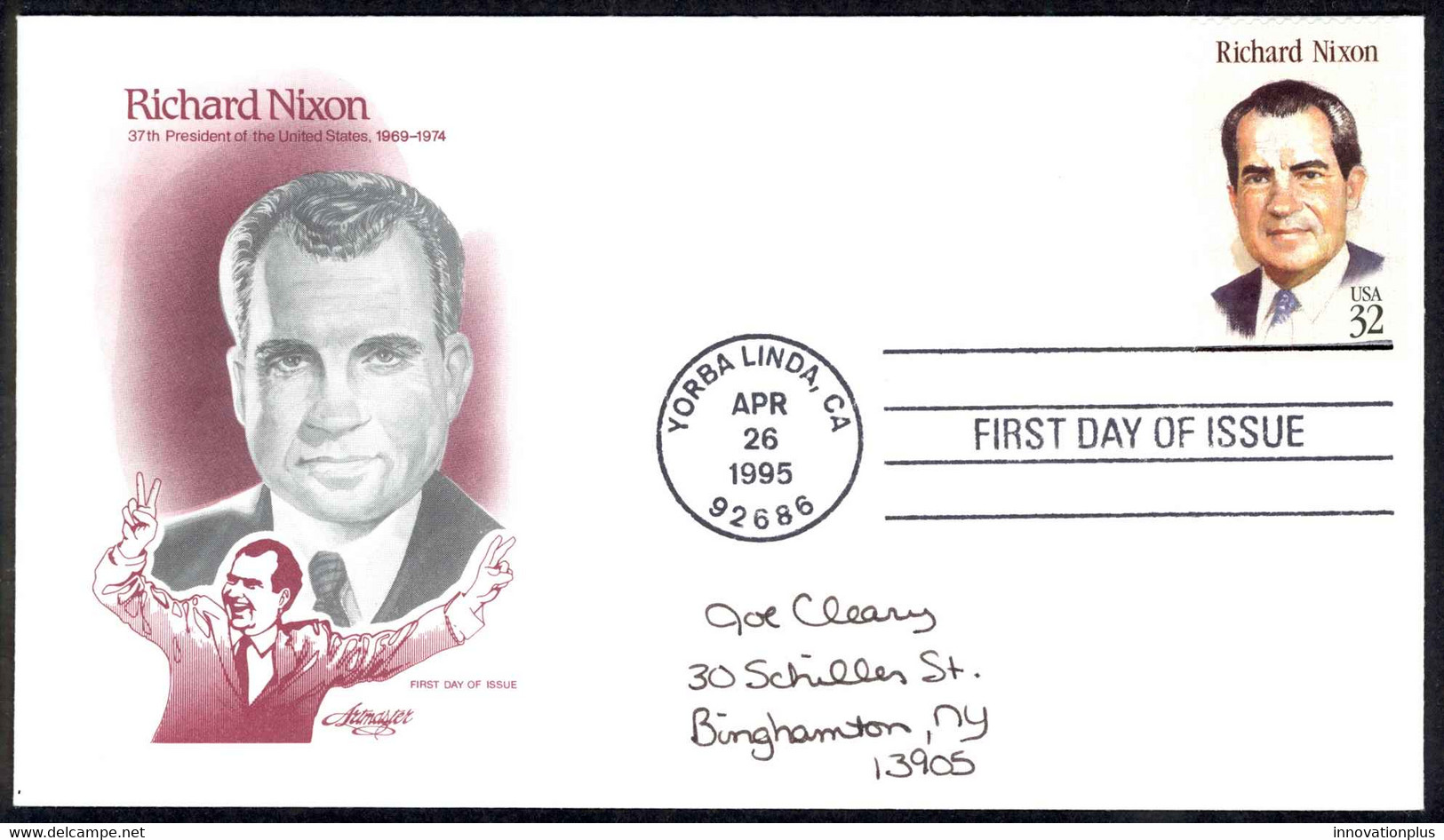 USA Sc# 2955 (Artmaster) FDC (Yorba Linda, CA) 1995 4.26 Richard Nixon - 1991-2000