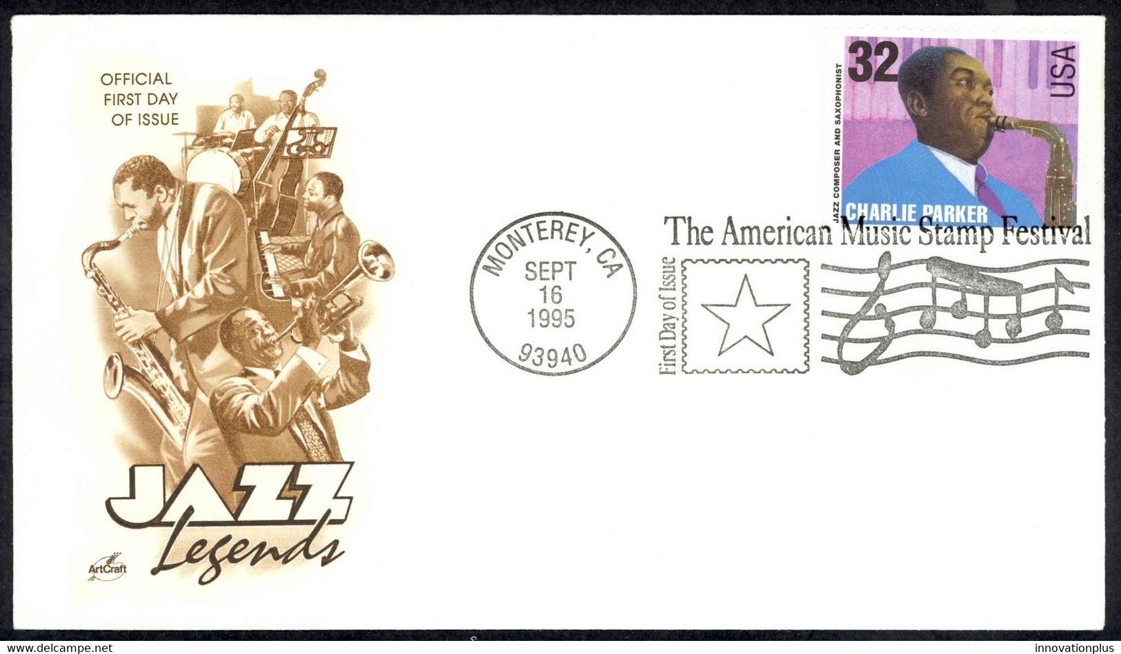 USA Sc# 2987 (ArtCraft) FDC (Monterey, CA) 1995 9.16 Charlie Parker - 1991-2000